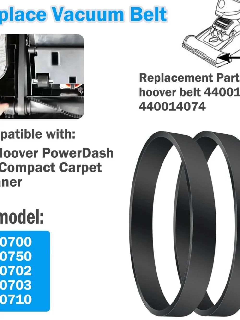 Vacuum Belts Replacement for Hoover PowerDash Pet Compact Carpet Cleaner, Replac